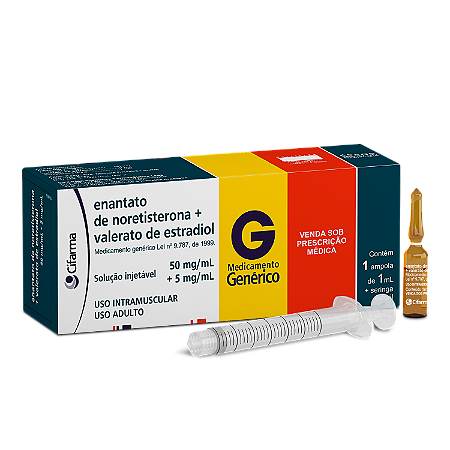 ENANTATO  NORETISTERONA + VALERATO ESTRDIOL 50 MG/ML + 5MG/ML SOL INJ CT AMP VD AMB X 1 ML + SERINGA