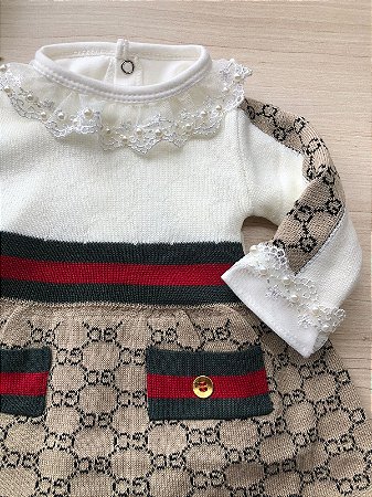 Saída de Maternidade Menina Vestido Gucci Tricot 4 Peças Luxo - Dinhos Baby  - Saidas de Maternidade - Loja Bebe