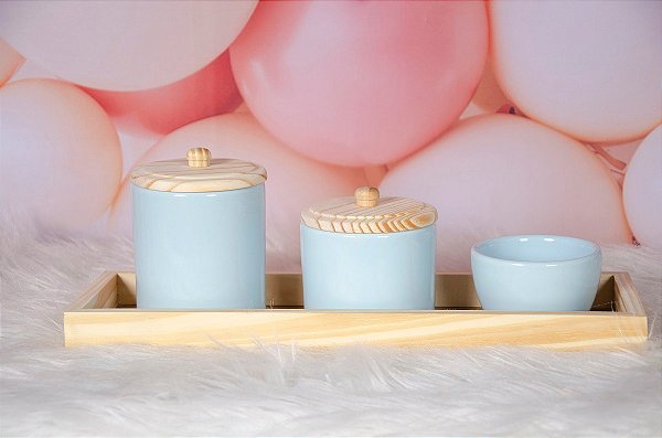 Kit Higiene com Potes de Porcelana e Bandeja de Madeira - Dinhos Baby -  Saídas de Maternidade e Conjuntos para Bebês