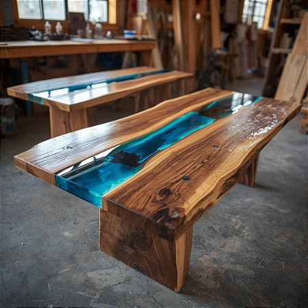 Mesa de Resina - Ônix Pérola Blue 2.50 x 1.00