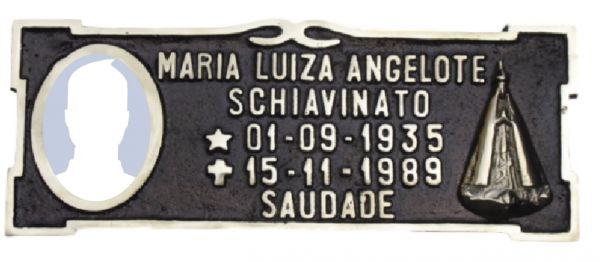Placa em Bronze 12x30 com imagem Nossa Senhora e Foto em Porcelana - ref. 116