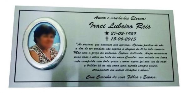 Placa em Aço Inox 20x30 com Foto em Porcelana e Aro em Alumínio Fundido