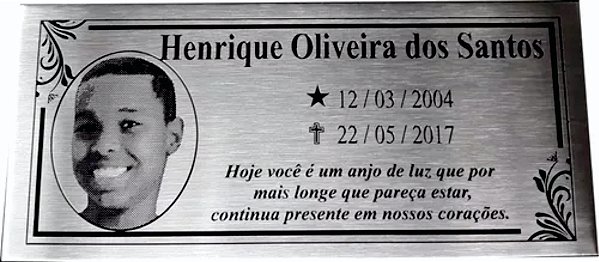Placa em Aço Inox, Tamanho 12x30 cm, Com Foto Gravada