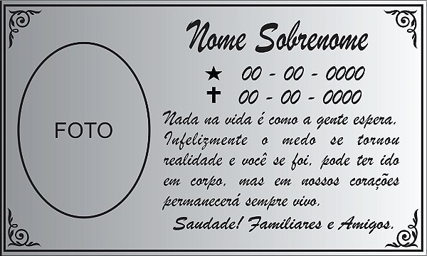 Placa em Aço Inox, Tamanho 15x25 cm, Com Foto Gravada