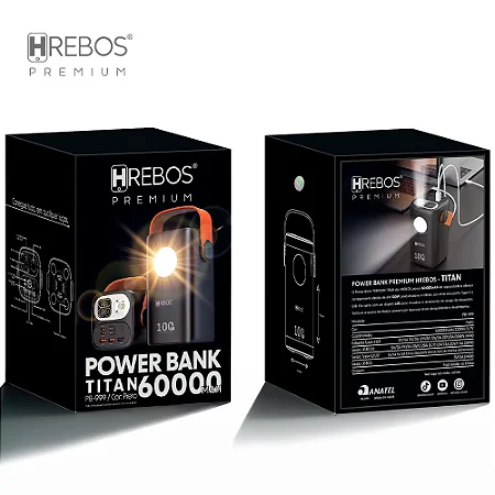 Power Bank Titan HREBOS, 100W e 60.000mAh, Type-C , Compatível com Starlink - PB-999