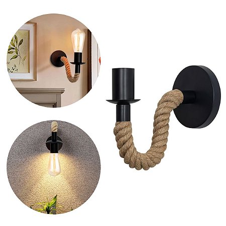 Arandela de Parede Corda Sisal Doca Preto GMH