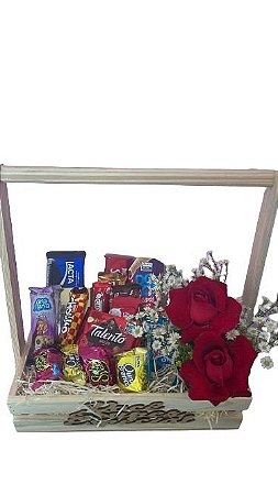 Cesta amor de chocolate com duas rosas