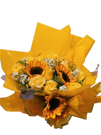 Buquê Rosas amarelas e girassol