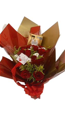 Buquê de Rosas  Vermelhas com ferrero de 4 und.