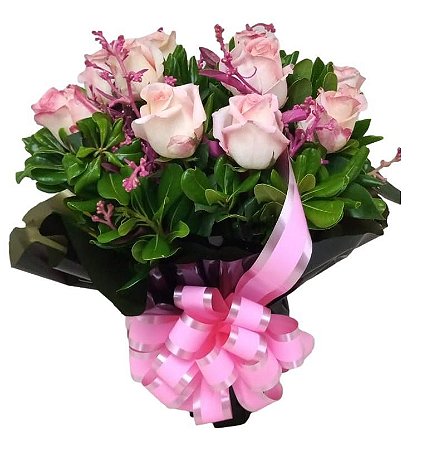 Buque de 12 rosas Cor de Rosas  - Carinho de amor