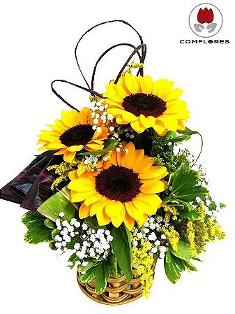 Arranjos de flores - Trio de Girassol - Com carinho