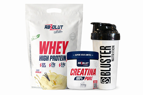COMBO WHEY HIGH PROTEIN 900G + CREATINA 300G + SQUEEZE GRÁTIS - ABSOLUT NUTRITION
