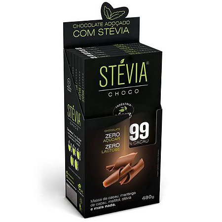 Chocolate Stevia 99% Cacau 80g - Caixa 6 un