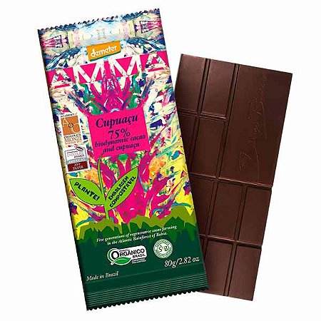 Chocolate Orgânico 75% Cacau com Cupuaçu AMMA Caixa 6 un