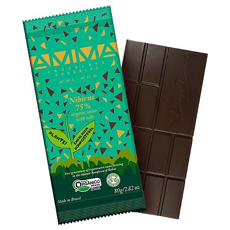 Chocolate Orgânico 75% Cacau Nibirus AMMA Caixa 6 un