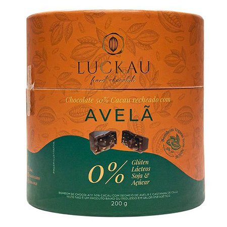 Bombom Chocolate 50% com Avelã Zero Luckau 200g