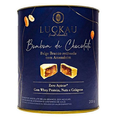 Bombom Chocolate Belga Branco com Amendoim Zero Luckau 200g