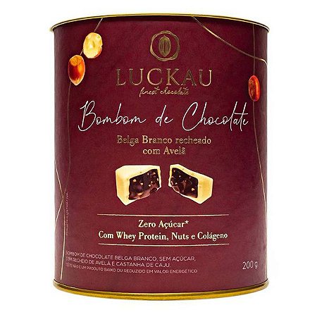 Bombom Chocolate Belga Branco com Avelã Zero Luckau 200g