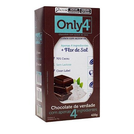 Chocolate Only4 Flor de Sal 70% Cacau Display 6x70g