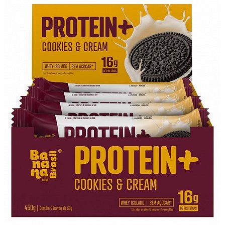 Barras de Proteína Protein+ Cookies & Cream Banana Brasil cx 9un
