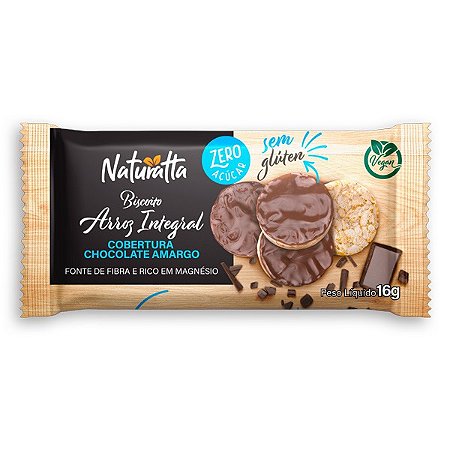 Biscoito de Arroz Chocolate Amargo Zero Açúcar Naturatta 18g