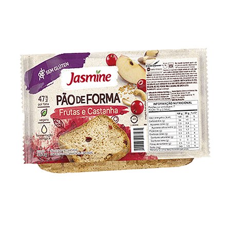 Pão de Forma Frutas e Castanhas Sem Glúten Jasmine 350g