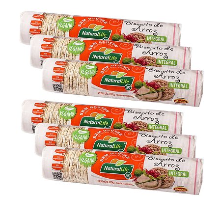 Mini Biscoito de Arroz Integral Natural Life 80g x 6 un