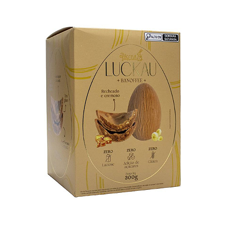 Ovo Páscoa Caramelizado Recheio Banoffee Zero Açúcar Luckau 300g