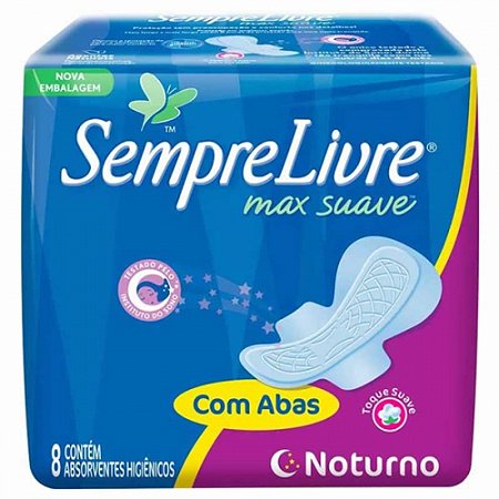Absorvente sempre livre noturno com abas com 8 unidades