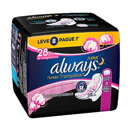 Absorvente always protecao total noturno suave com abas leve 8 pague 7