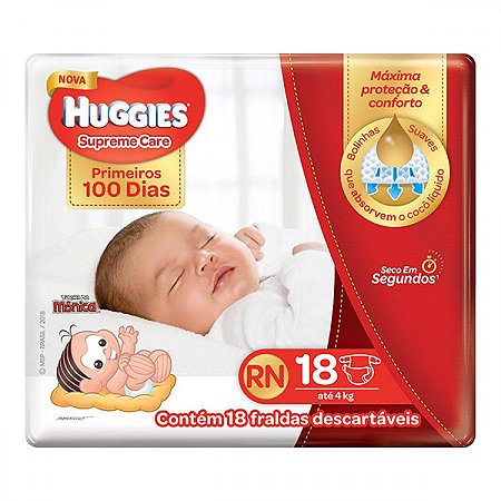 Fralda huggies supreme care jumbo rn 18 unidades