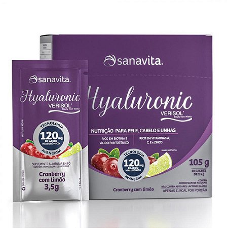 HYALURONIC ÁCIDO HIALURôNICO + VERISOL SANAVITA 30 SACHêS CRANBERRY + LIMãO