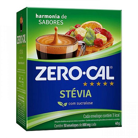 Adocante em po zero-cal stevia 50 envelopes