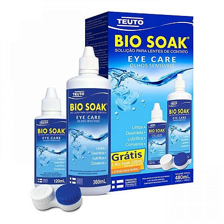 Solucao para lentes de contato bio soak com 360ml + gratis 120ml e estojo