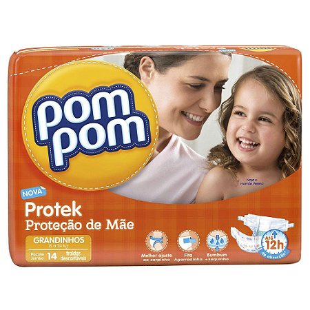 Fralda pom pom protek baby jumbo grande 14 unidades