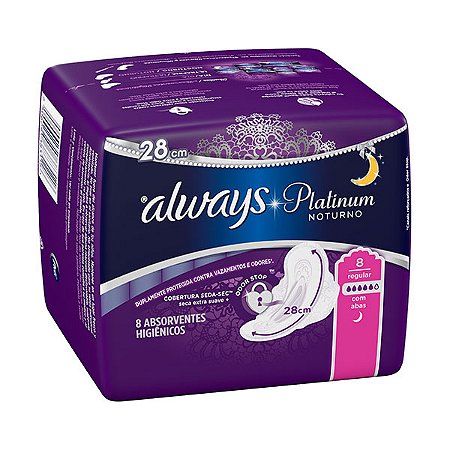 Absorvente always noturno cobertura seca platinum collection com abas 8 unidades
