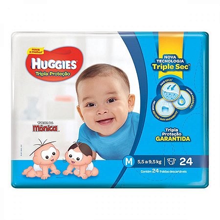 Fralda huggies tripla protecao jumbinho m com 24 unidades