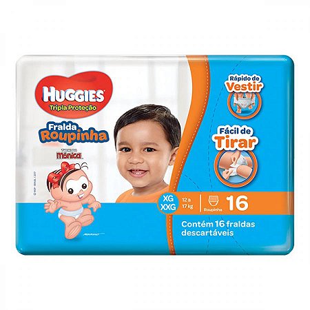 Fralda huggies turma da monica veste facil tam exg 16 unidades