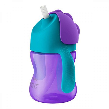 Copo curvado com canudo avent azul e roxo 200ml