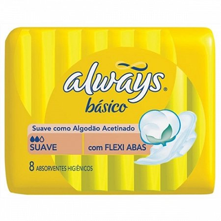 Absorvente always basico suave com 8 unidades com abas