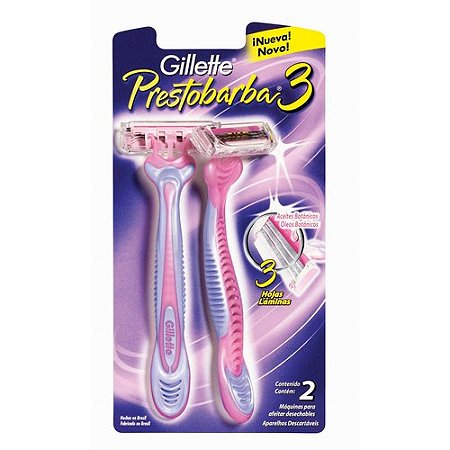 Aparelho de depilacao gillette prestobarba 3 feminino 2 unidades