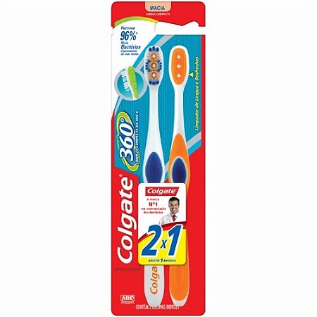 Escova dental colgate 360 macia 2x1 com 2 unidades