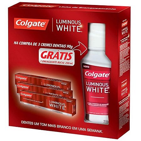 Creme dental colgate luminous white com 3 und. gratis enx. bucal 250ml