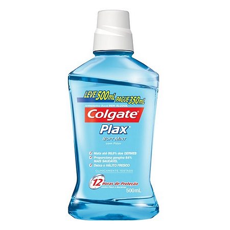 Solucao bucal plax soft mint leve 500ml e  pague 350ml