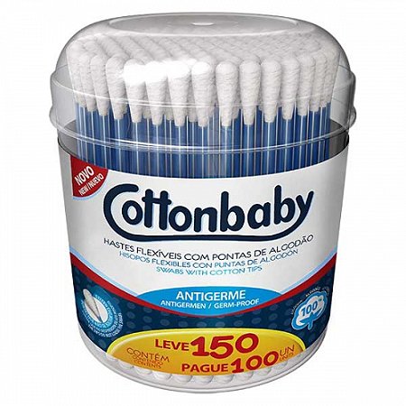 Hastes flexiveis cottonbaby pote com 150 unidades