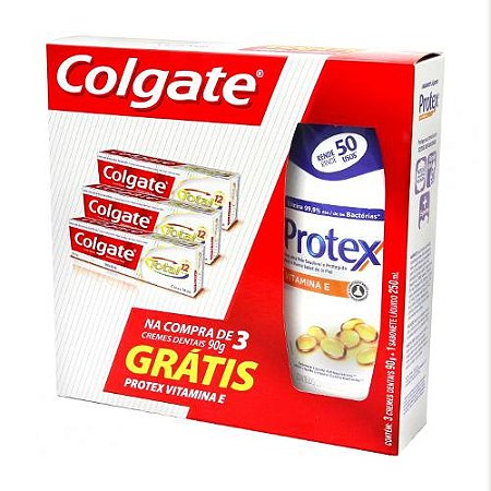Kit 3 cremes dentais colgate total 12 clean mint leve gratis sabonete liq protex