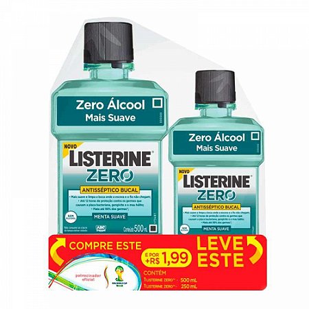 Solucao bucal listerine zero menta suave 500ml + 250ml