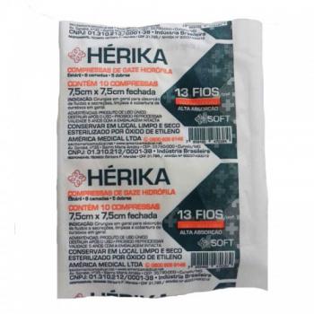 Compressa de gaze esteril herika 13 fios 7.5x7.5