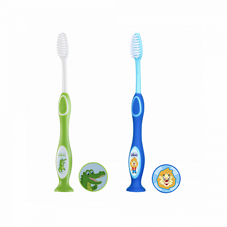 Escova de dente infantil chicco 3-6 anos milk teeth azul/verde