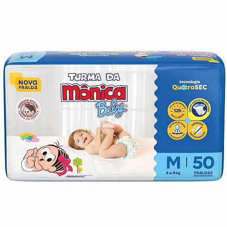 Fralda turma da monica baby m 50 unidades